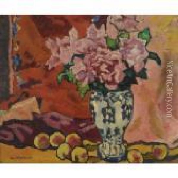 Bouquet De Roses Aux Peches Oil Painting - Louis Valtat