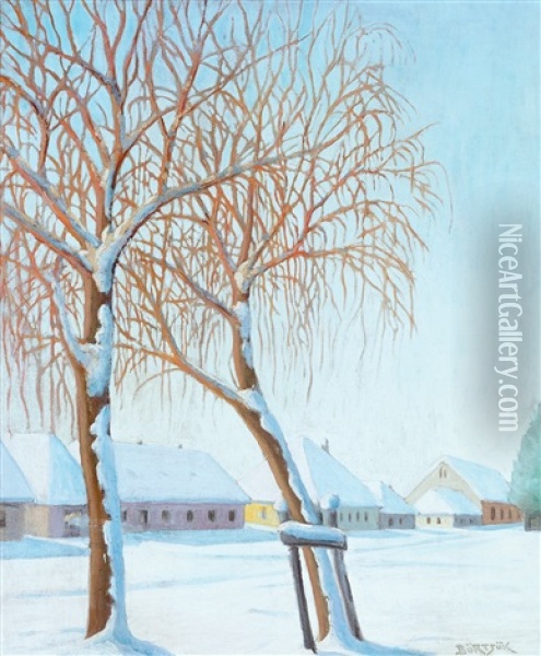 Silence (winter In Nagybanya) Oil Painting - Samu Boertsoek