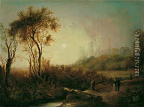 Vollmondbeschienene Landschaft Mit Windsor Castle Oil Painting - Sebastian Pether