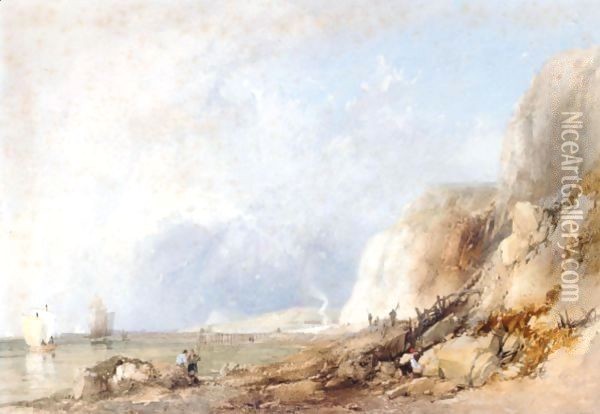 Figures On The Shore Near Dover Oil Painting - James Baker Pyne