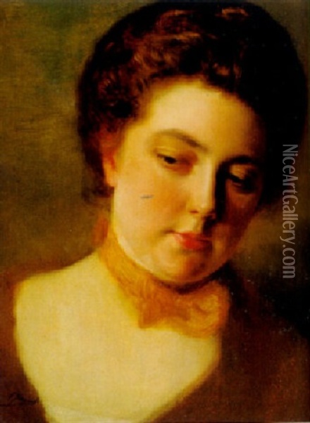 Portrait Einer Jungen Frau Mit Gelber Halsschleife Oil Painting - Gustave Jean Jacquet