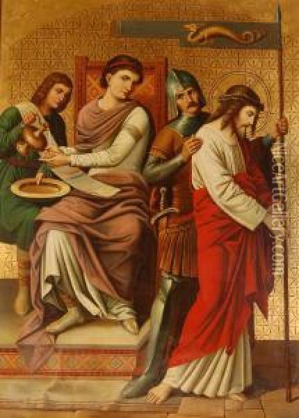 Christ With Pilate Oil Painting - School Pre-Raphaelite