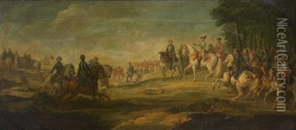 Louis Xv, Le Dauphin Et Son Etat-major A La Bataille De Fontenoy, Le 11 Mai 1745 Oil Painting - Pierre Lenfant