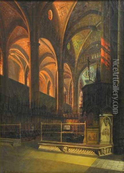 Interior De Catedral Oil Painting - Achile Batiztutzzi