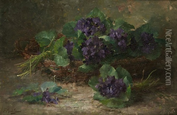 Bouquets De Violettes Dans Un Panier Oil Painting - Frans Mortelmans