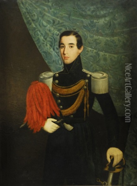Retrato De Caballero Joven Con Uniforme De Capitan De Infanteria Oil Painting - Antonio Maria Esquivel Suarez de Urbina
