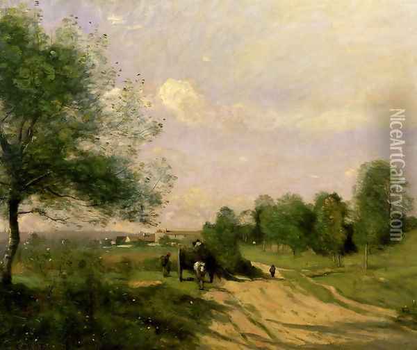 The Wagon, Souvenir of Saintry, 1874 Oil Painting - Jean-Baptiste-Camille Corot