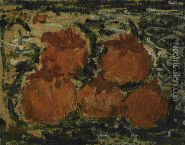 Five Persimmons Oil Painting - Toshiyuki Hasegawa