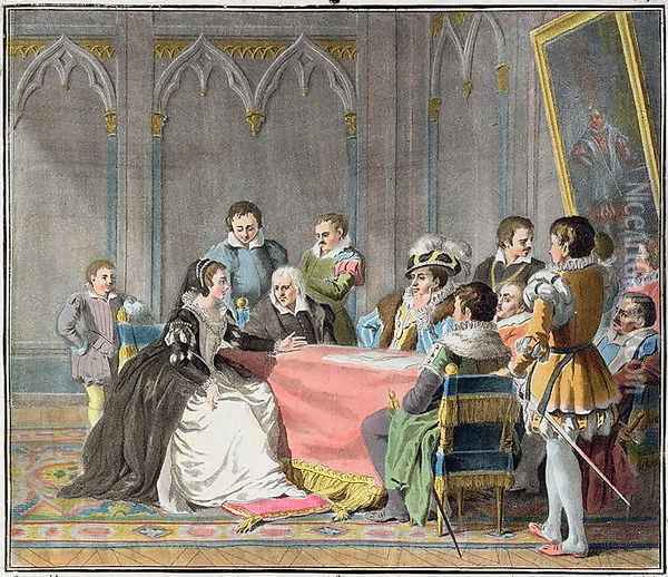 Marguerite de Valois 1492-1549 in front of the Spanish Inquisition, 1787 Oil Painting - Antoine Louis Francois Sergent-Marceau
