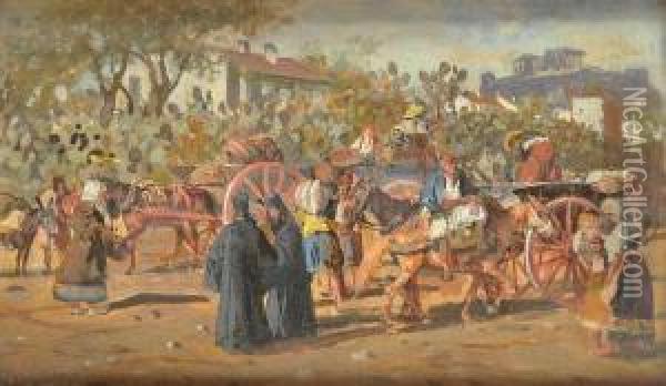 Amarket In Athens Oil Painting - Joseph I Von Berres