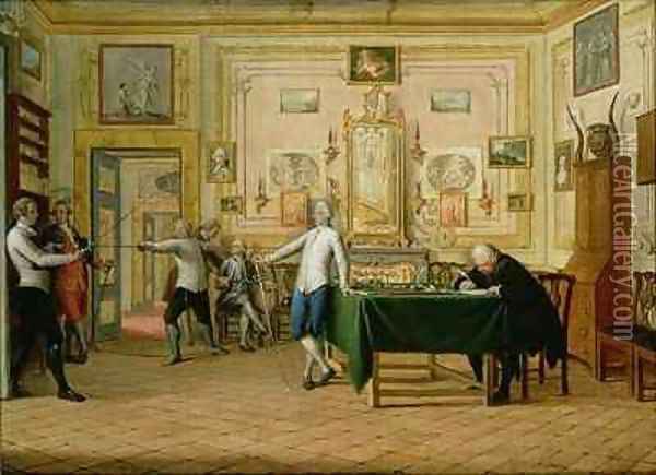 Fencing Scene at the Neopolitan residence of Kenneth Mackenzie 1744-81 1st Earl of Seaforth Oil Painting - Pietro Fabris