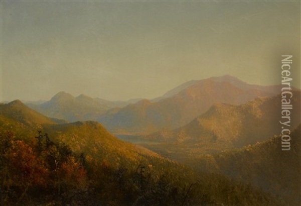 Mountains And Lake In Autumn Oil Painting - Sanford Robinson Gifford