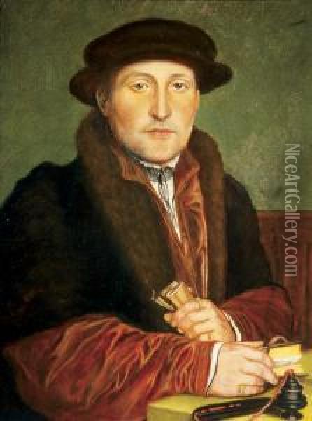 Young Man At His Office Desk Oil Painting - Hans Holbein the Younger
