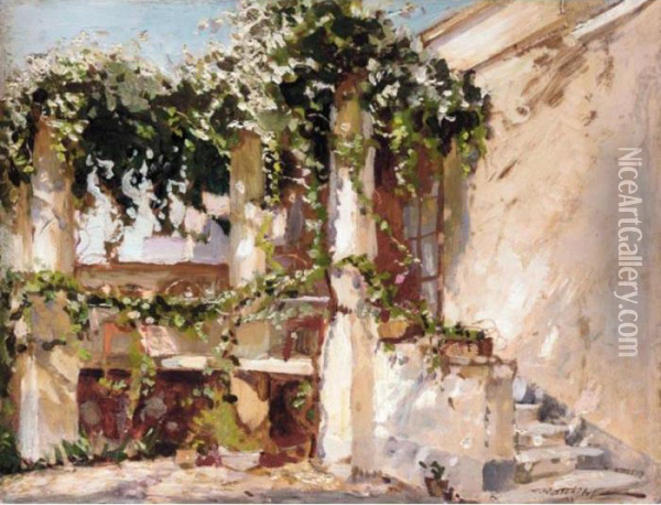 Veranda In Capri Oil Painting - Constantin Alexandr. Westchiloff