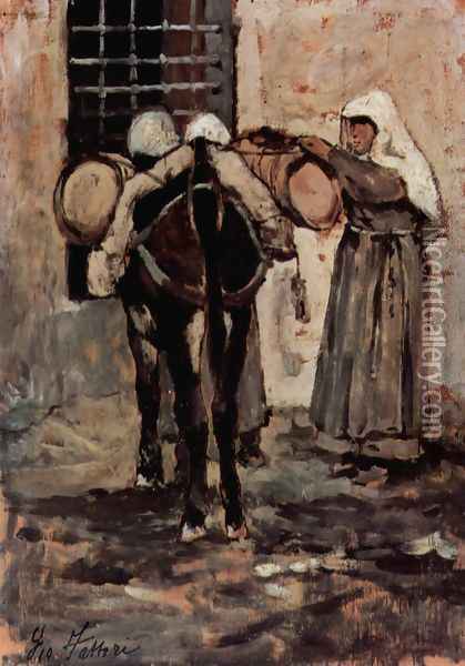 Nun with donkey Oil Painting - Giovanni Fattori