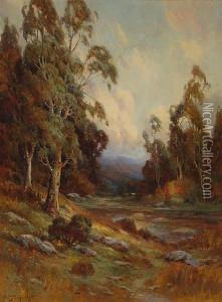 Stream Through A Lush Autumnal Valley Oil Painting - Alexis Matthew Podchernikoff