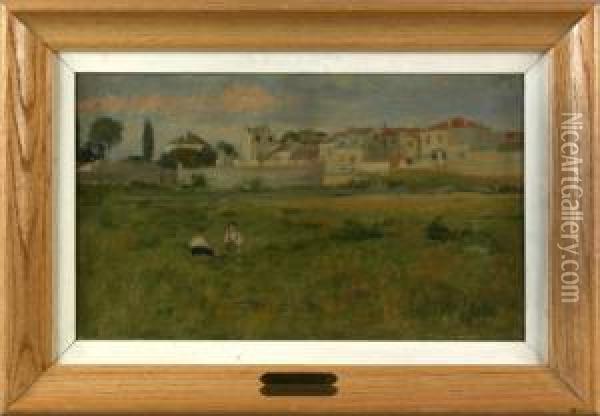 Landscape With Town In Background Oil Painting - Albert Jean Adolphe