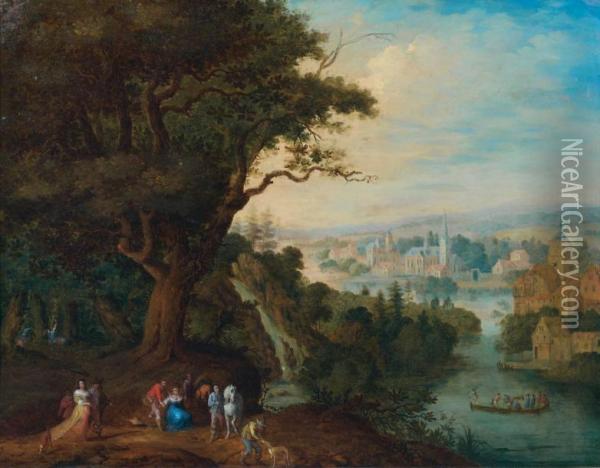 Paysage Fluvial Anime De Personnages Oil Painting - Balthasar Beschey