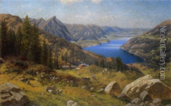 Blick Auf Beatenberg Und Thunersee Oil Painting - Josef Schoyerer