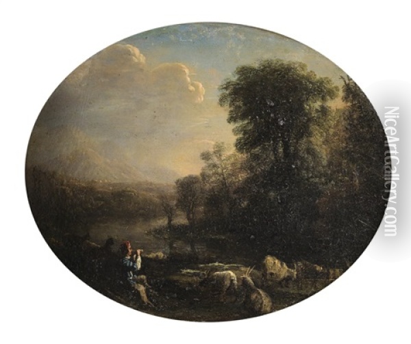 Shepherd In An Italian Landscape Near A River Oil Painting - Claude Lorrain