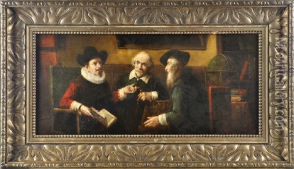 Drei Debattierende Herren Oil Painting - Lajos Kolozsvary