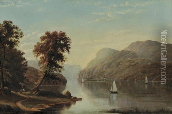 Hudson River View With A Woman And Child On The Banks Oil Painting - William Partridge Burpee