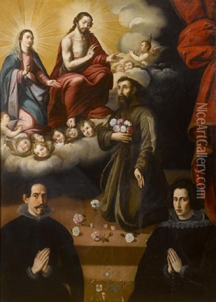 The Appearance Of The Virgin And Christ To Saint Francis Of Assisi Oil Painting - Juan Del Castillo