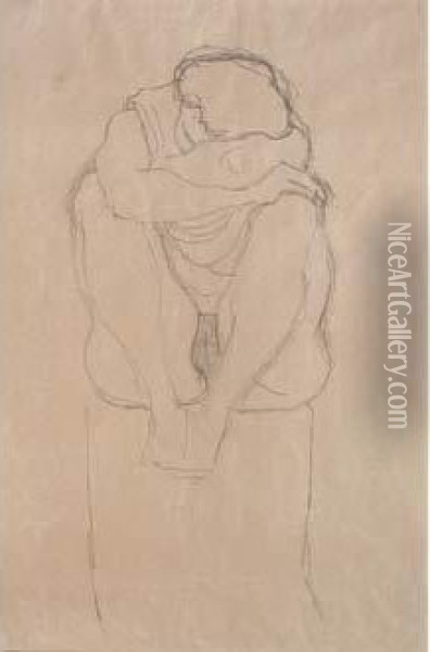 Nu Accroupi Sur Un Piedestal, 1913 Oil Painting - Gustav Klimt