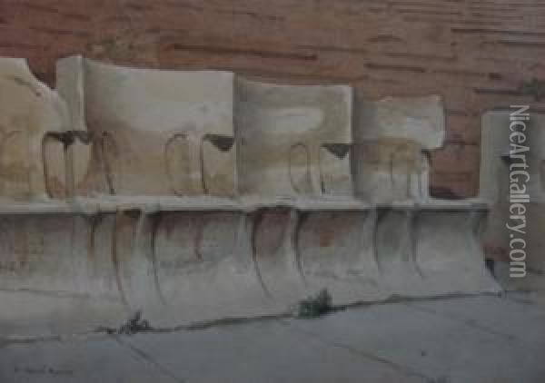 ' Marble Seats, Theatre Of Bacchus ', Athens Greece. Oil Painting - Richard Phene Spiers