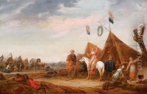 Cavalry Resting At An Encampment Oil Painting - Abraham van der Hoef