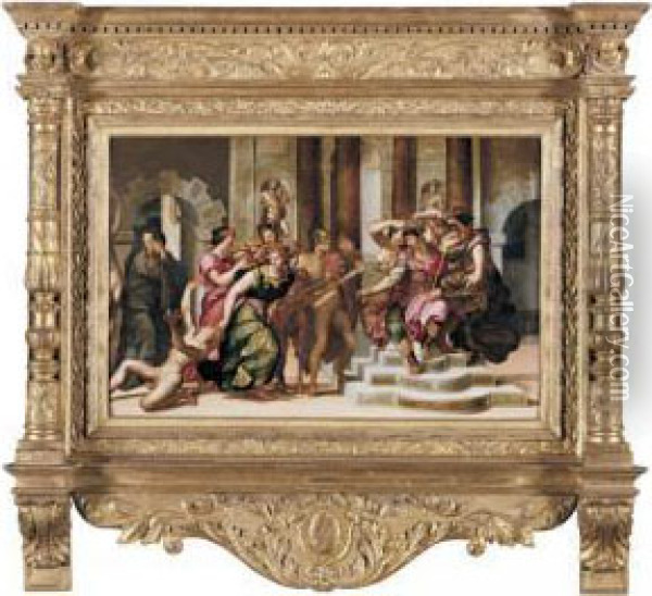 The Calumny Of Apelles Oil Painting - Rancesco De' Rossi (see Salviati, Cecchino Del)