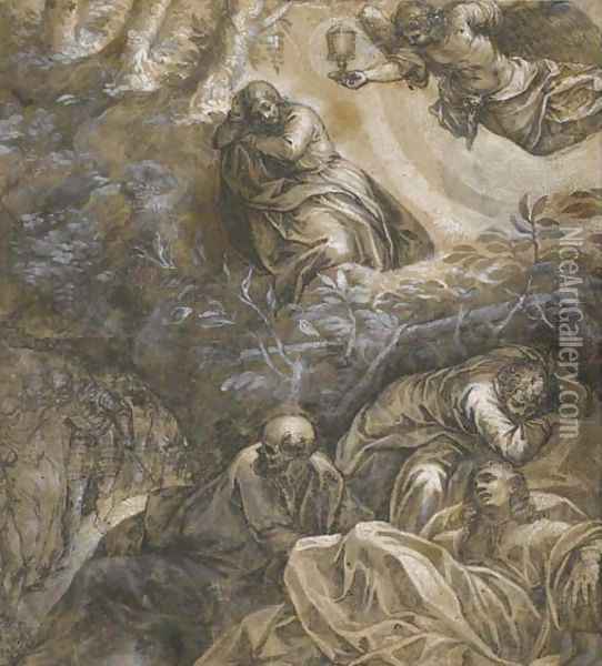 Christ in the Garden of Gethsemane Oil Painting - Jacopo Tintoretto (Robusti)