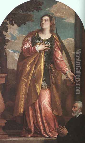 St. Lucy and a Donor c. 1580 Oil Painting - Paolo Veronese (Caliari)