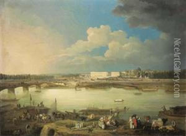 Vue De La Seine, Du Pont Louis Xvi Et De La Place Royale Oil Painting - Jacques Albert Senave
