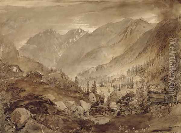 Mountain Landscape, Macugnaga, 1845 Oil Painting - John Ruskin