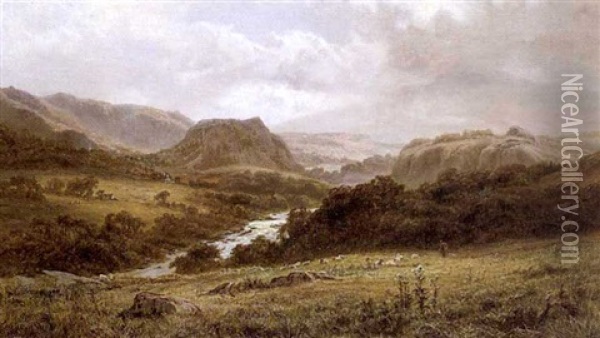 Moel Siabod In The Lledr Valley, N. Wales Oil Painting - Robert Gallon