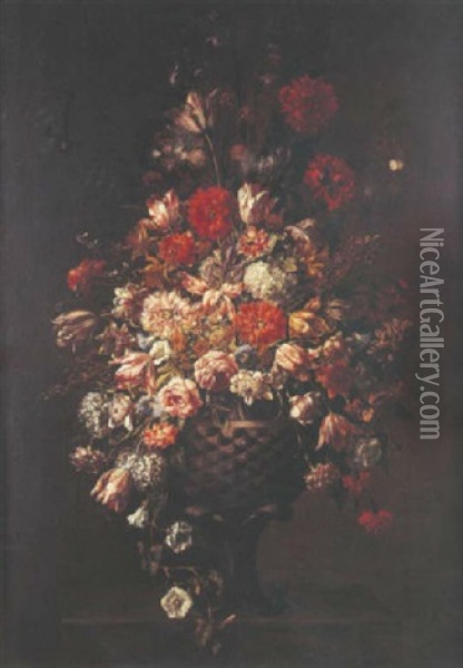 Nature Morte Au Bouquet De Fleurs Sur Un Entablement Oil Painting - Ludovico Stern