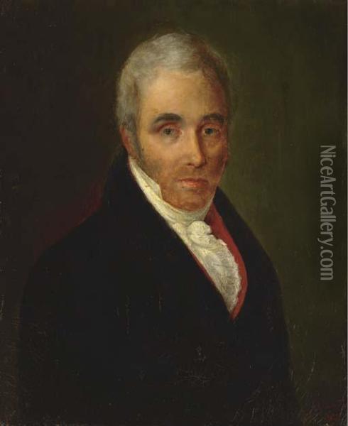Portrait Of A Gentleman, Bust-length, In A Black Jacket And White Cravat Oil Painting - Ezra Goldsmith