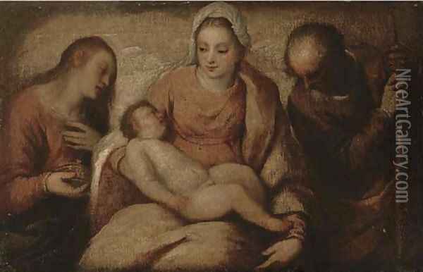 The Holy Family with Saint Mary Magdalene Oil Painting - Tiziano Vecellio (Titian)