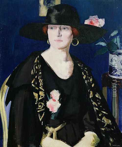 A Lady in Black and Gold Oil Painting - Francis Campbell Boileau Cadell