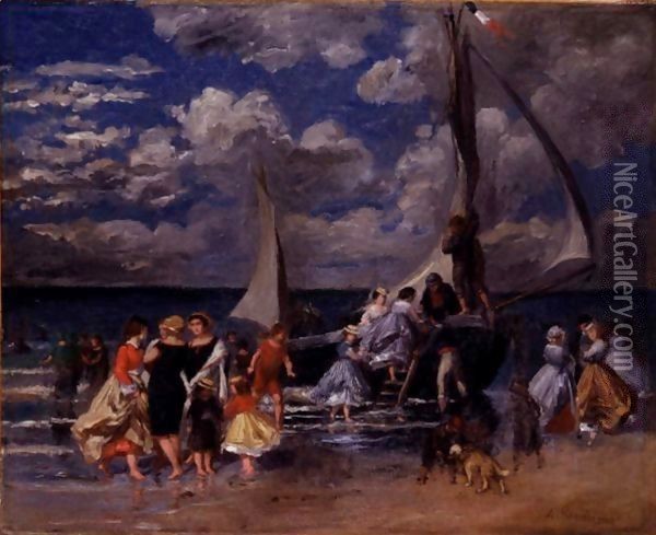 Reunion Autour D'Un Bateau Oil Painting - Pierre Auguste Renoir