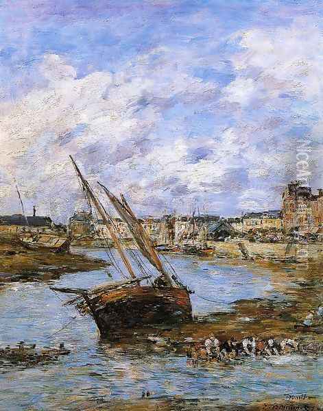 Trouville, the Inner Port, Low tide Oil Painting - Eugene Boudin