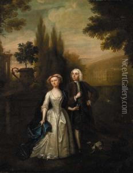 A Lady And Gentleman In The Grounds Of A Country Villa Oil Painting - Francis Hayman
