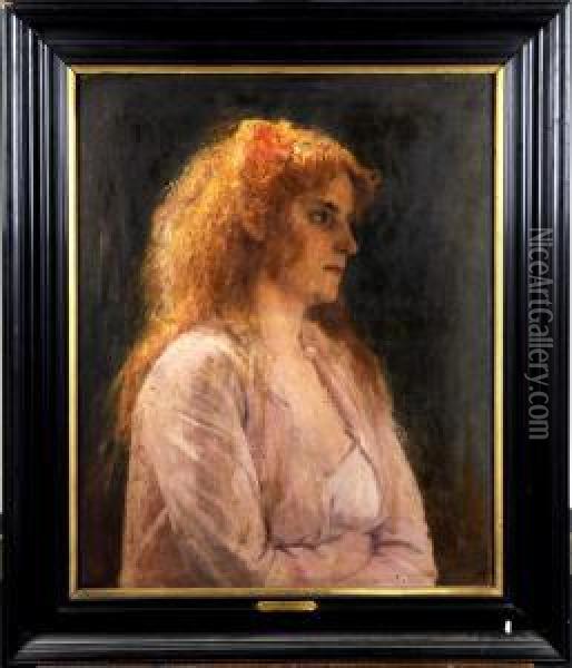 Portrait De Femme Oil Painting - Andre Hennebicq
