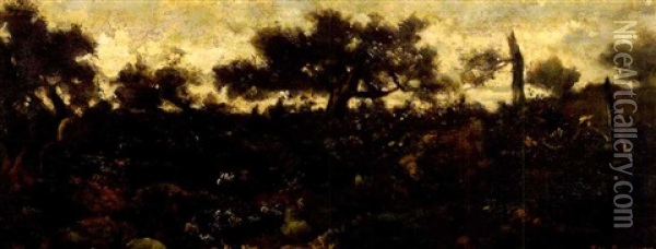 Arbres Et Rochers Dans La Foret De Fontainebleau (+ Sketch, Verso) Oil Painting - Theodore Rousseau