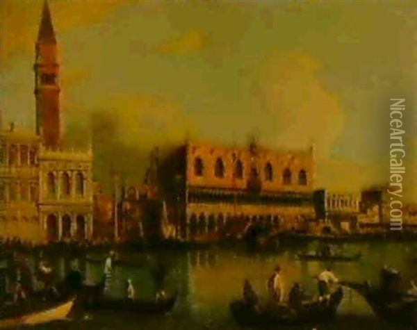 The Bacino Di San Marco, The Doge's Palace, The Piazzetta   And The Marciana Library Beyond Oil Painting - Edward Pritchett