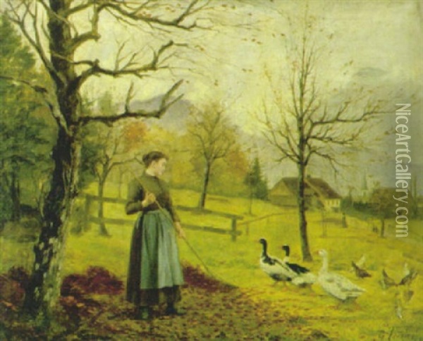 Herbstlandschaft Mit Blick Auf Die Rigi Oil Painting - Georges Troxler