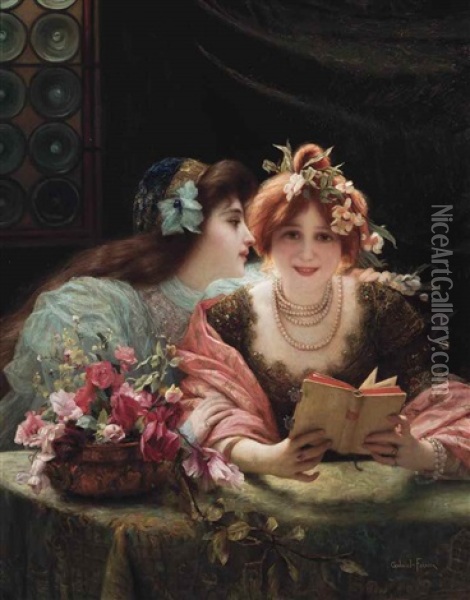 Whispers In The Library Oil Painting - Gabriel Joseph Marie Augustin Ferrier