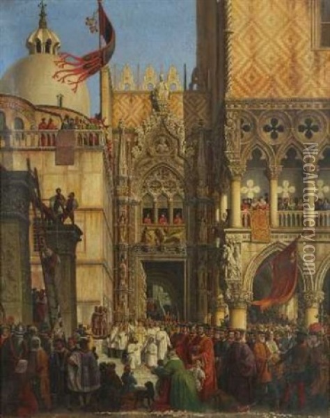 Venedig - Gerichtsszene Vor Dem Dogenpalast Oil Painting - Anton Hallmann