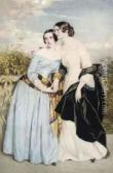 Portrait Of Mrs Partridge And Her Sister Miss Croker, Full-length Oil Painting - George Richmond